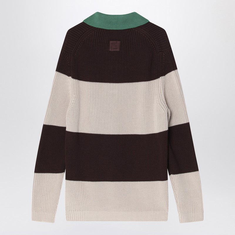 Fendi Knitted Cotton Polo Shirt With Brown And Beige Stripes Men - 2