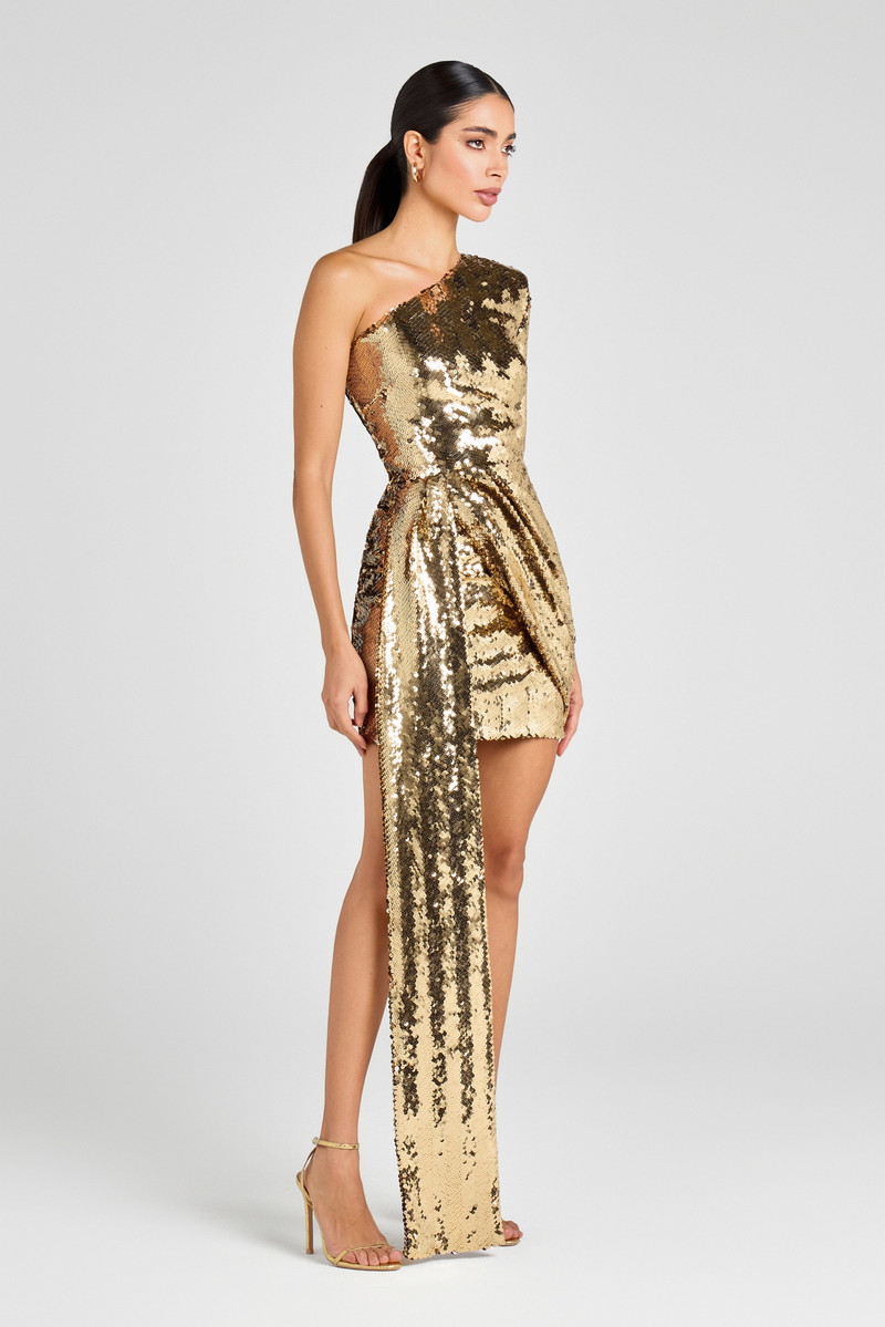 CELINA Gold Sequin Dress 4