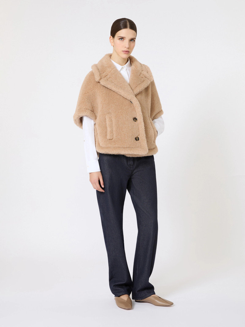Max Mara Boxy-fit alpaca and cashmere Teddy fabric cape - BEIGE outlook