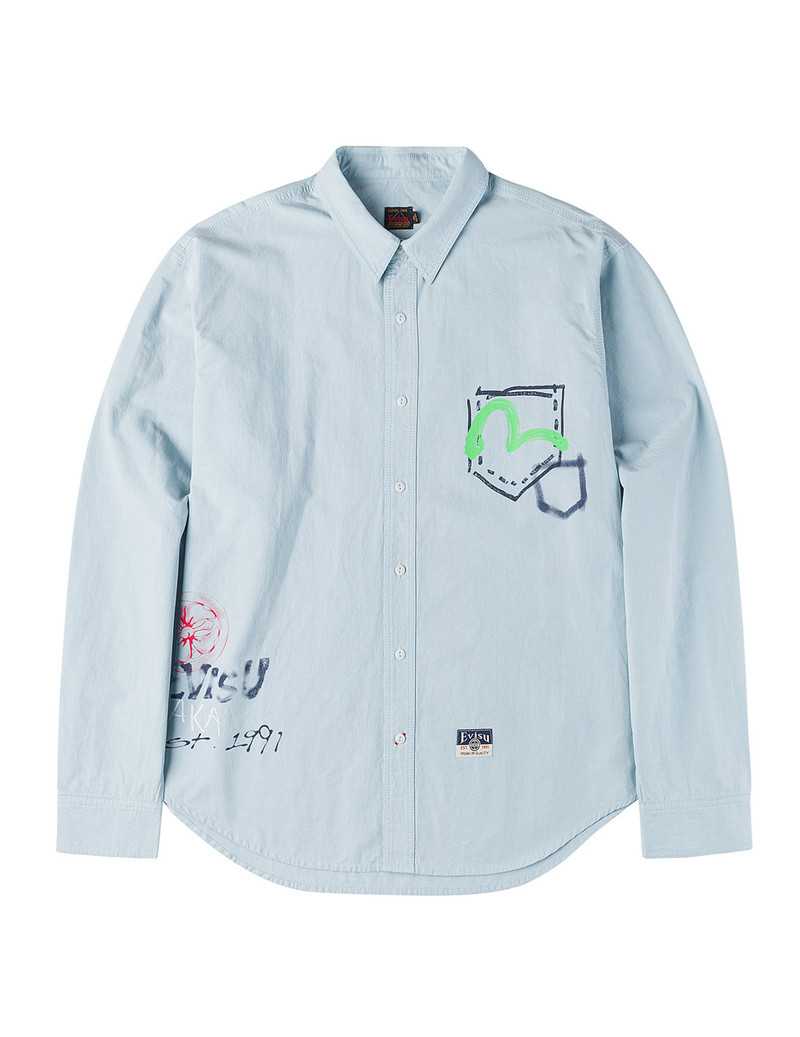 EVISU Hand-Drawn Print Long-Sleeve Shirt outlook