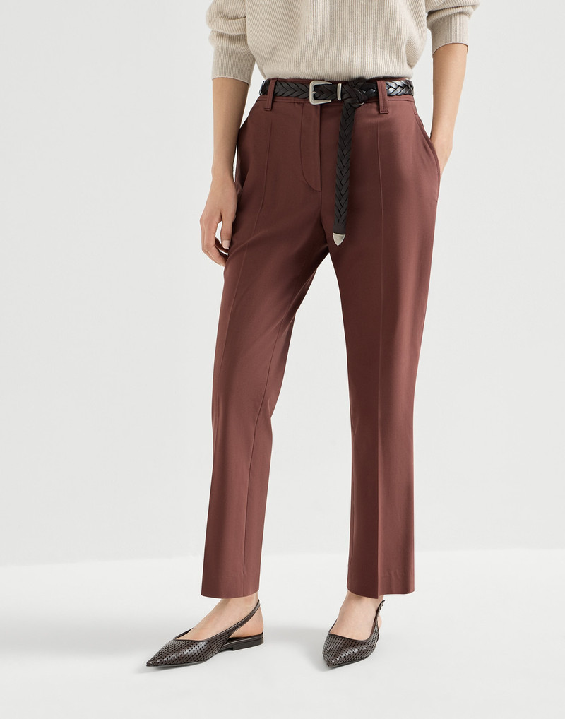 Stretch twisted cotton twill cigarette trousers with monili 2