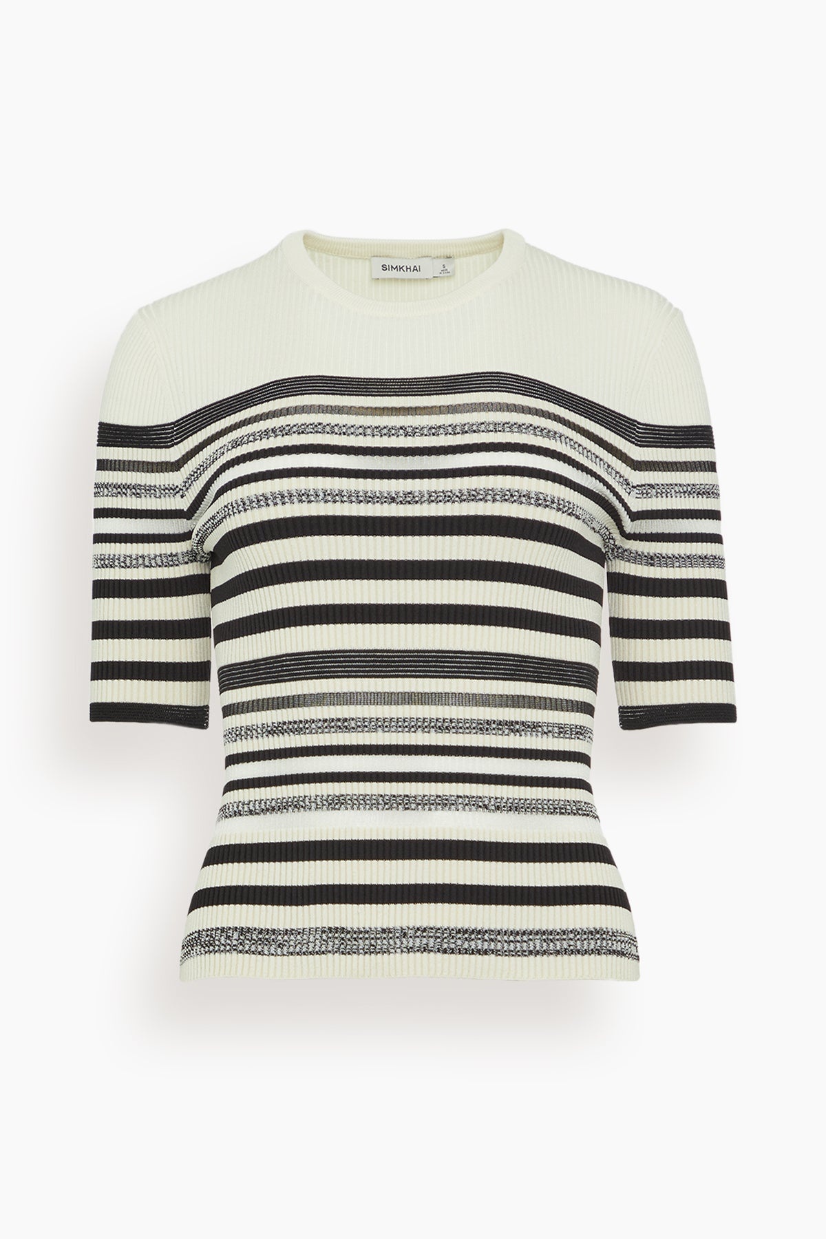 Elena Short Sleeve Top in Black Stripe - 1