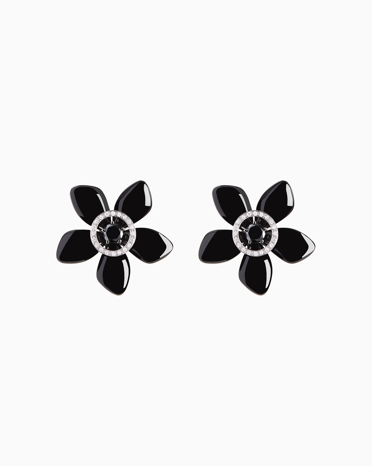 18K WHITE-GOLD, DIAMOND-AND-ONYX SÌ EARRINGS - 1