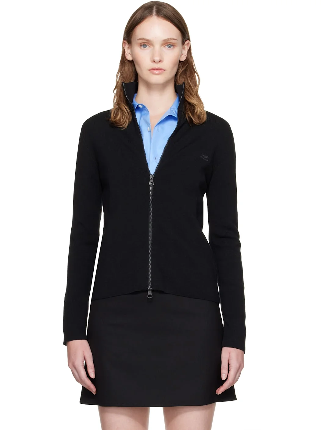 Black Zipped Merino Wool Cardigan - 1