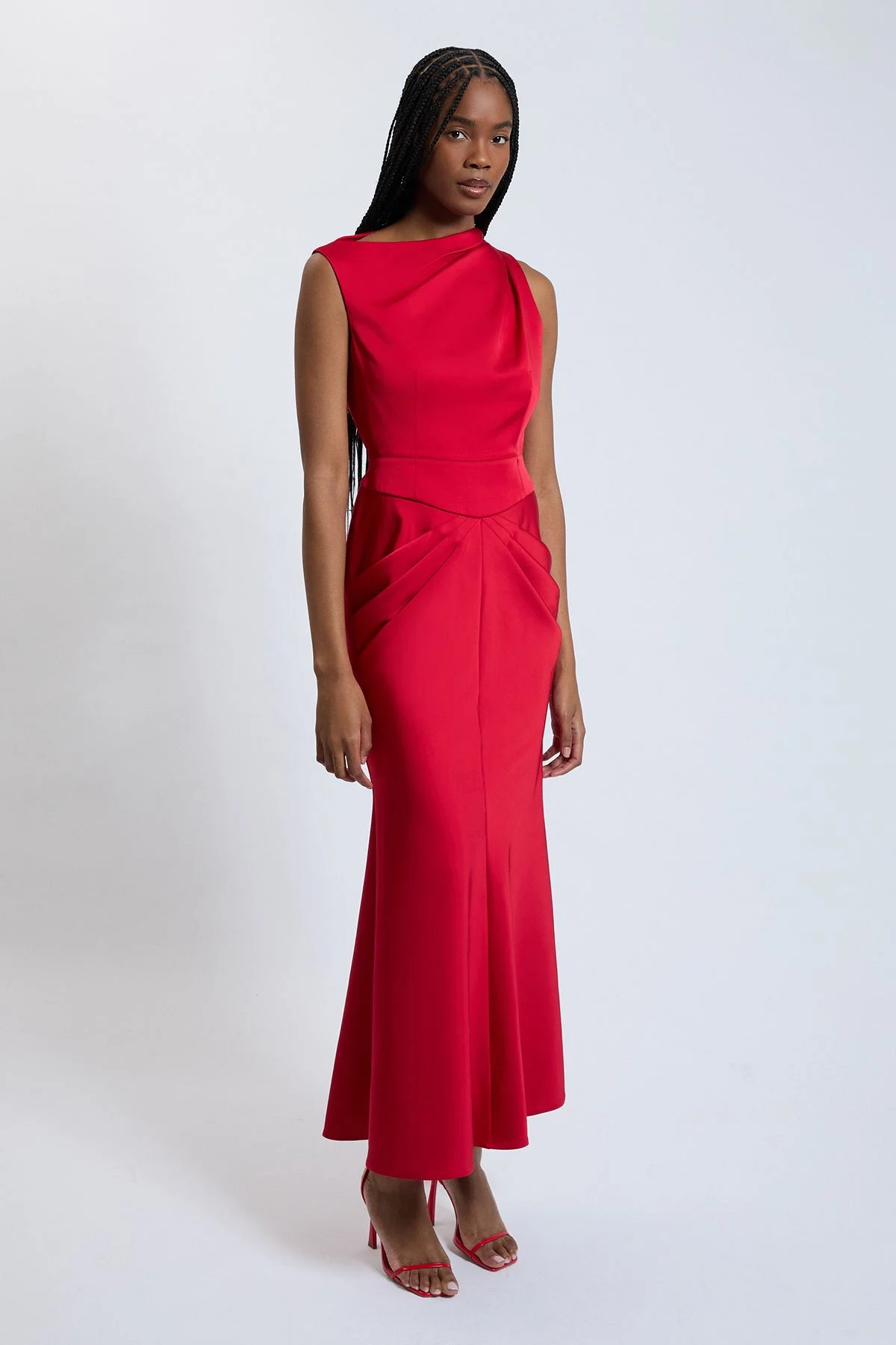 Satin Tailored One Shoulder Fishtail Maxi Dress - 1