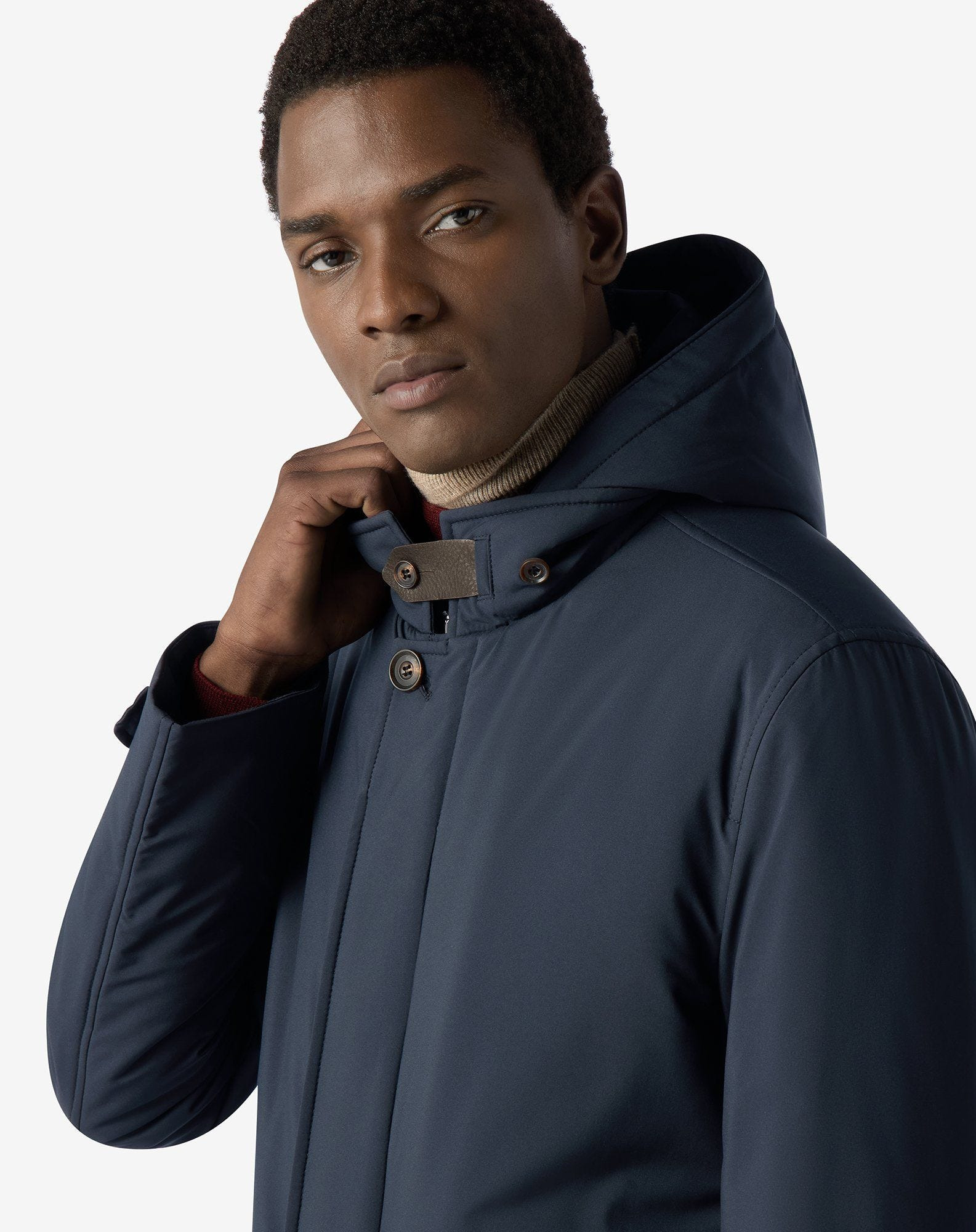 Blue padded techno poplin caban coat with detachable vest - 4