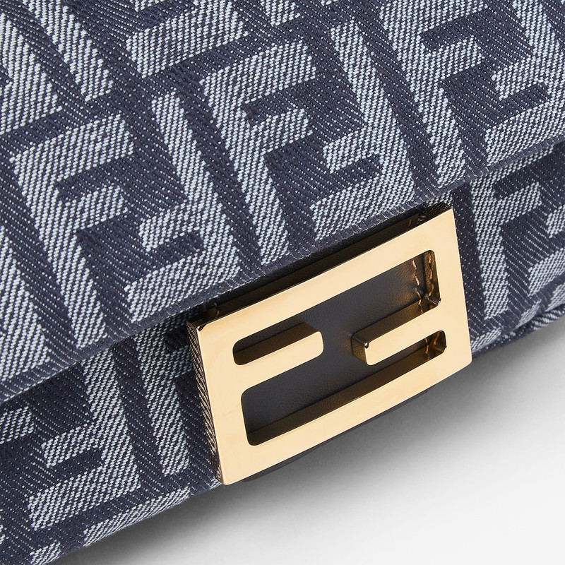 Baguette® Mini Dark blue denim-effect FF jacquard bag 5