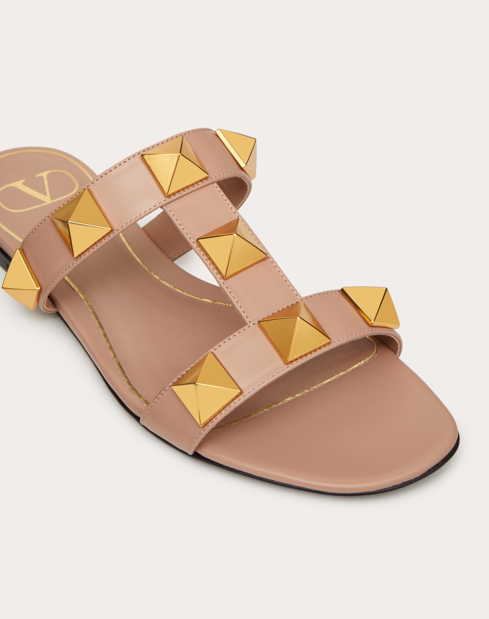 FLAT ROMAN STUD CALFSKIN SLIDE SANDAL - 5