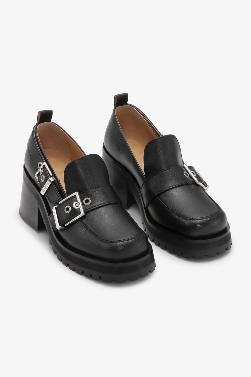 BLACK FEMININE BUCKLE PLATFORM LOAFERS 2