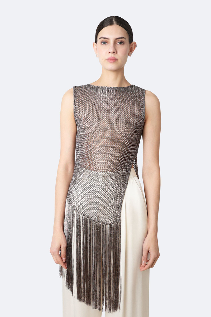 LAPOINTE Metallic Netting Fringe Asymmetric Top outlook