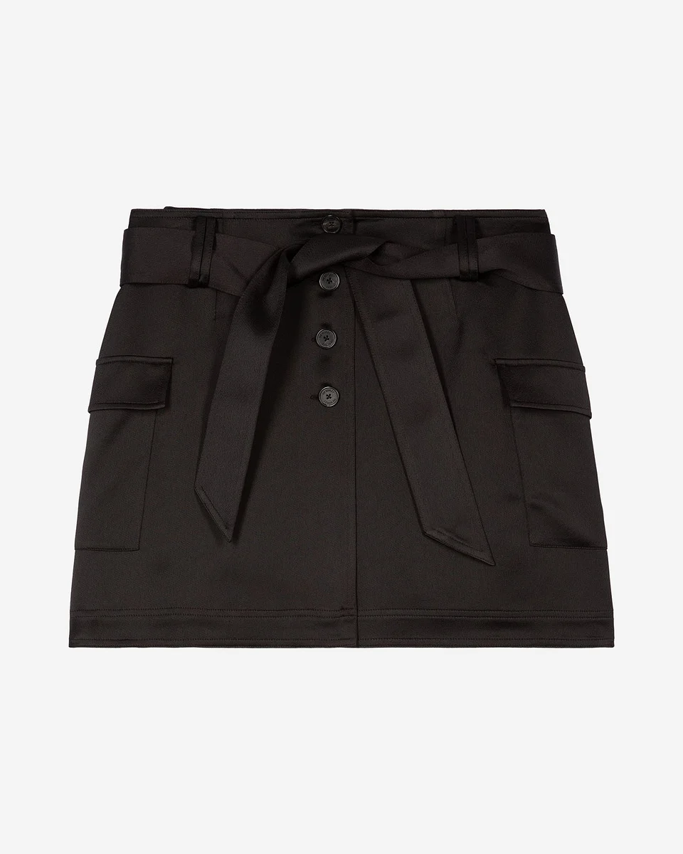 SHORT BLACK SATIN SKIRT - 1
