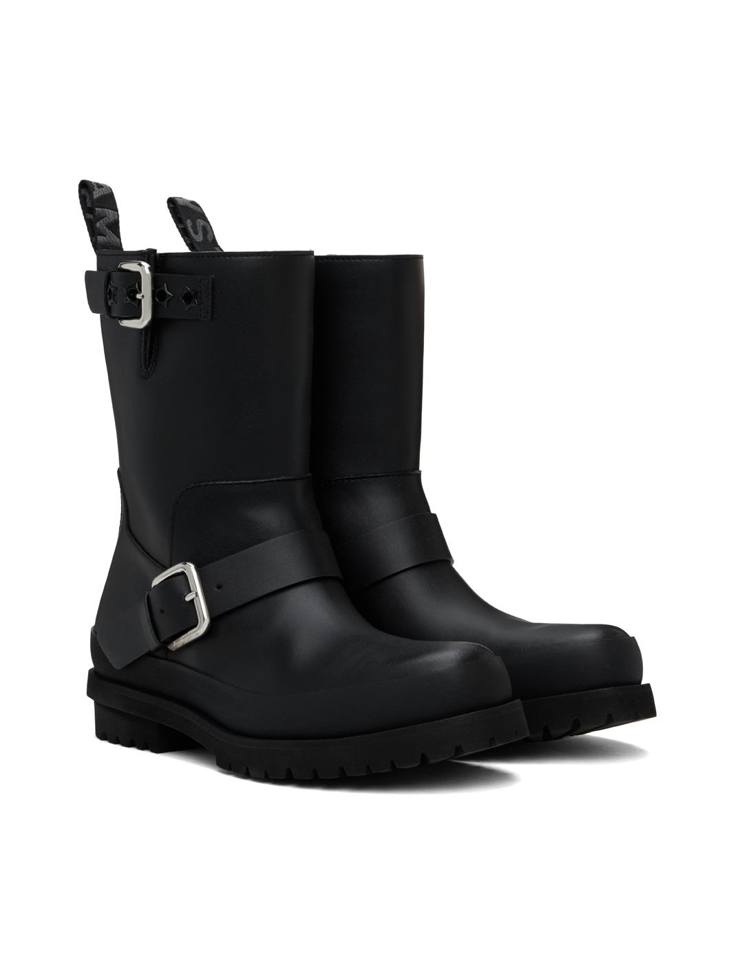 Black Trace Buckle-Strap Biker Boots - 4