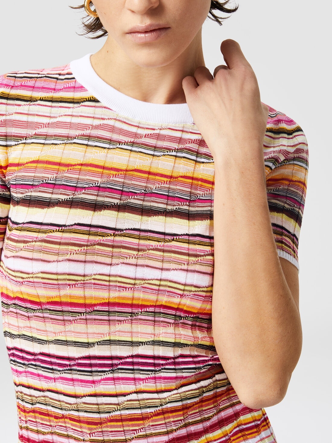 Striped cotton and viscose ribbed sweater with three-quarter sleeves - 5