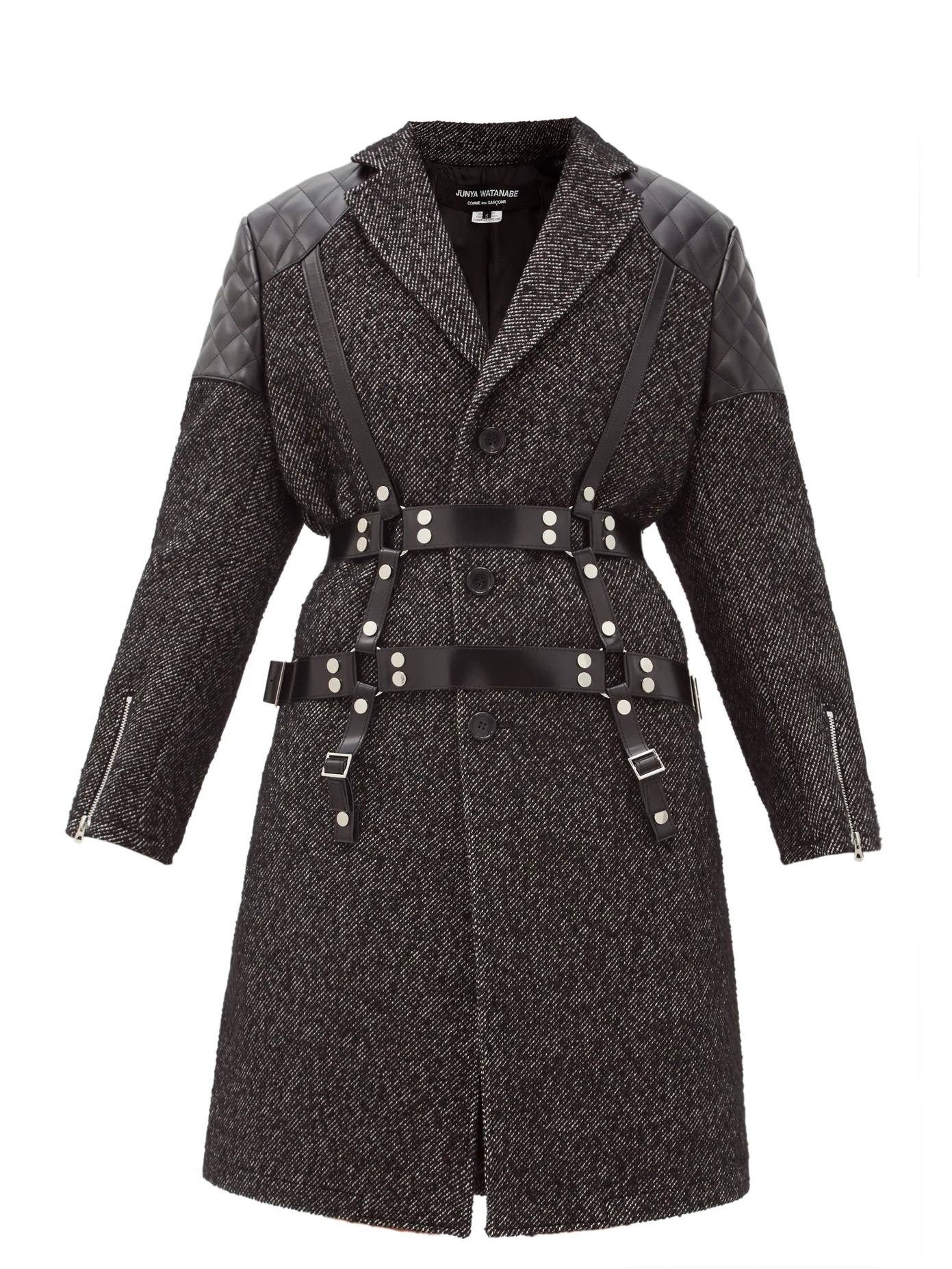 Vinyl-strap patch-pocket wool-tweed coat - 1