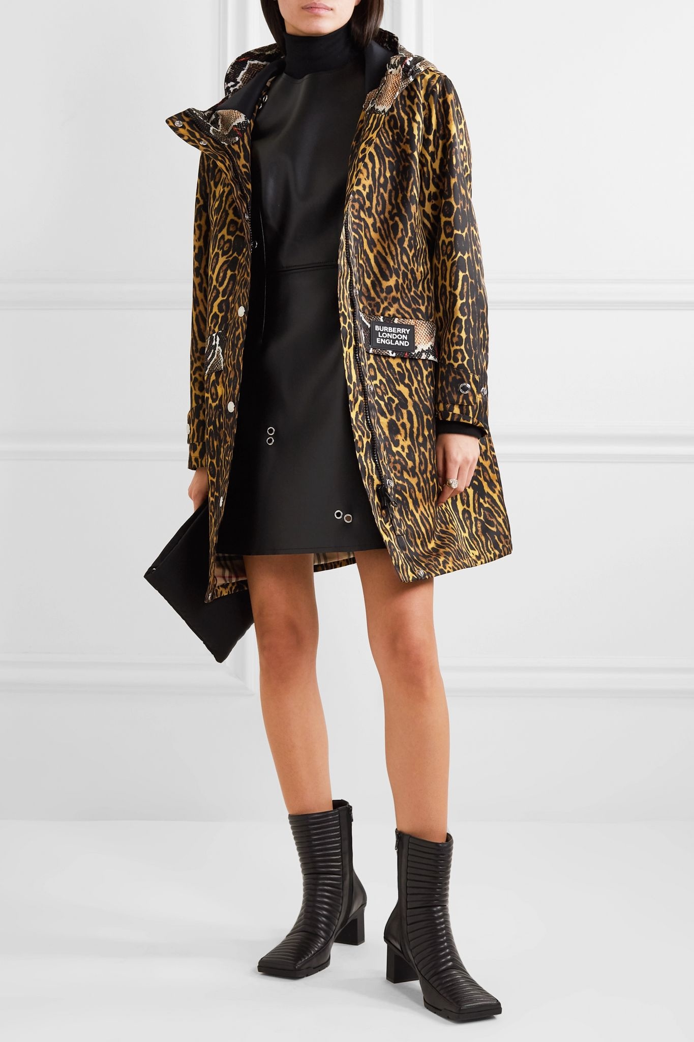 Hooded animal-print shell coat  - 2