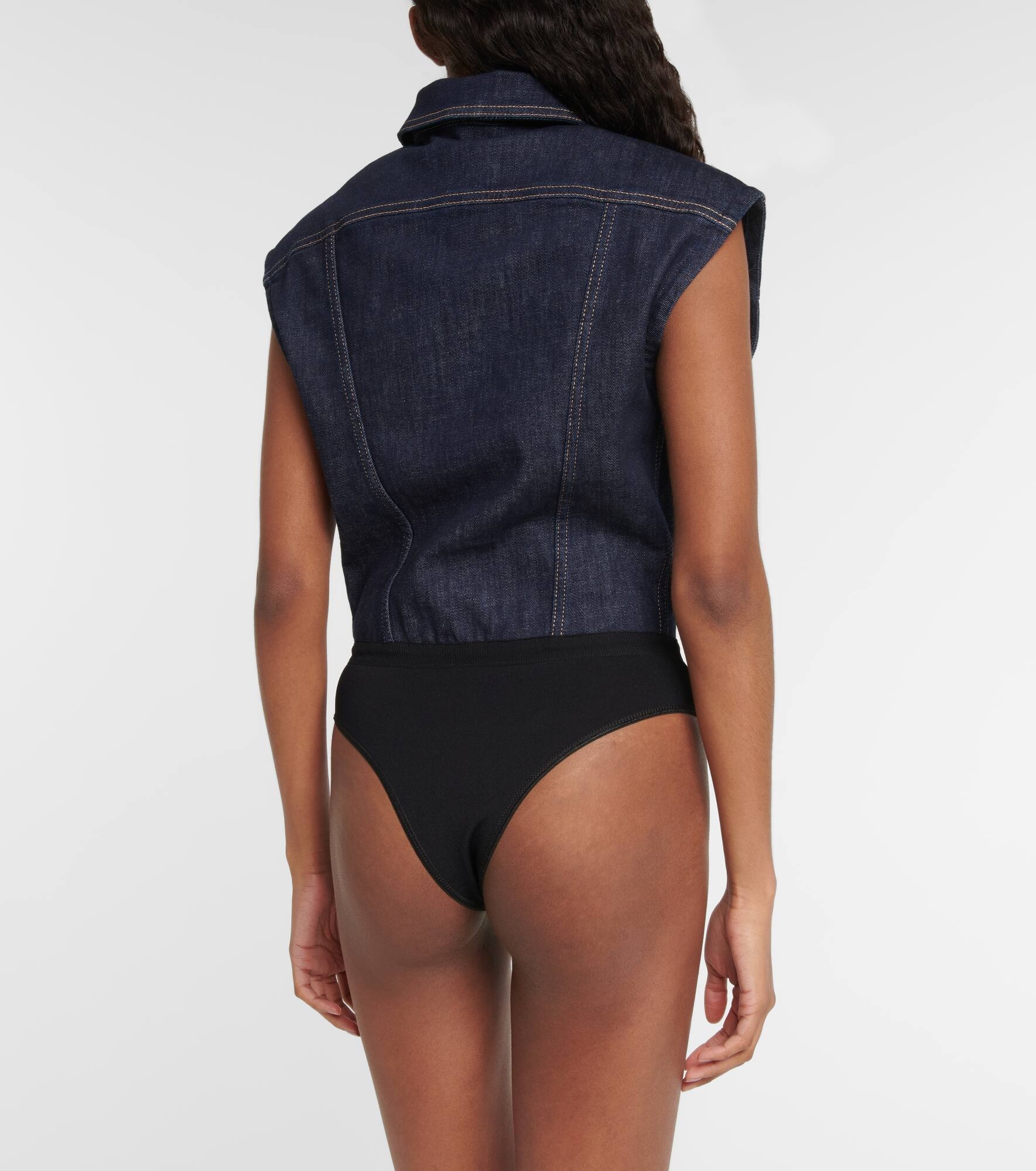 Denim cotton-blend bodysuit - 4