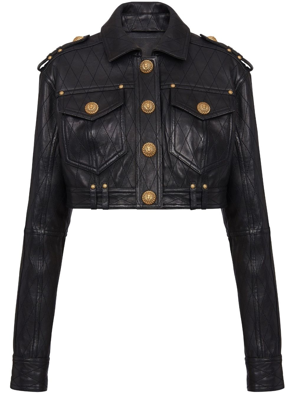 quilted leather cropped jacket - 1
