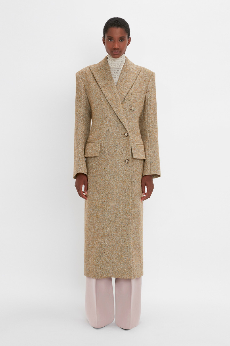 Victoria Beckham Exclusive Waisted Tailored Coat In Flax outlook