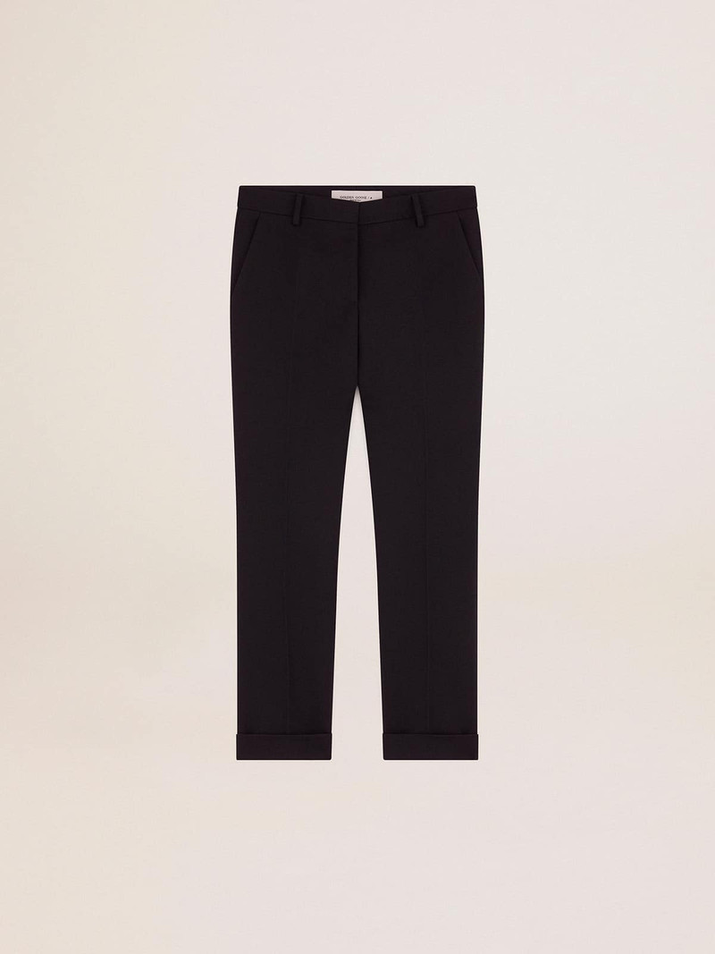 Women's dark blue wool cigarette pants 1