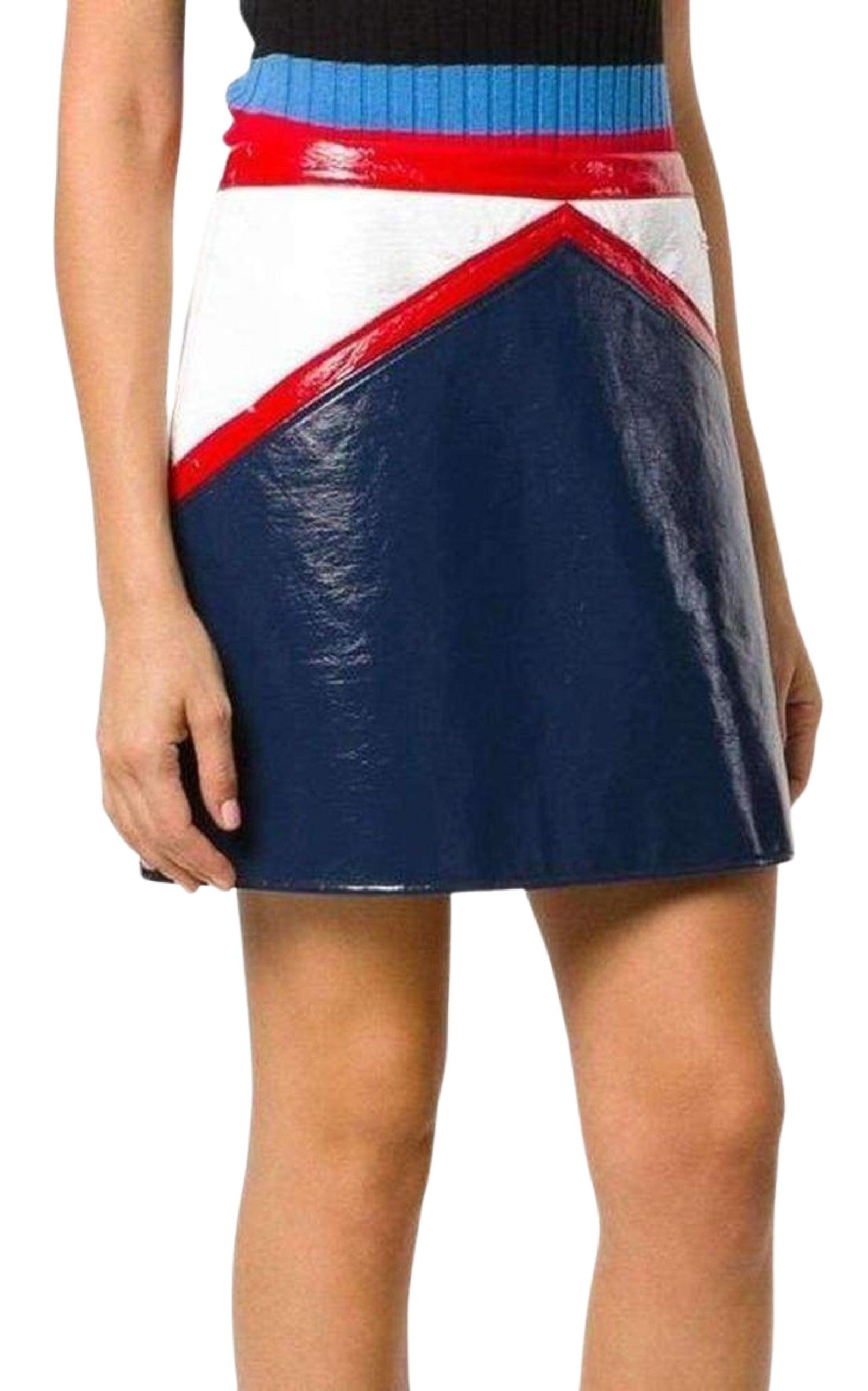 Blue and White Vinyl Mini Skirt - 2