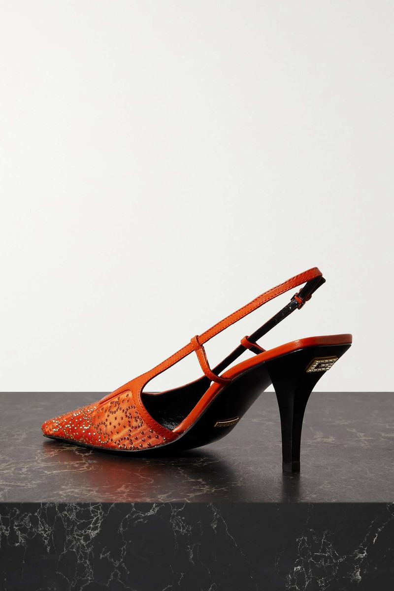 Bauletto leather-trimmed crystal-embellished faille slingback pumps 3