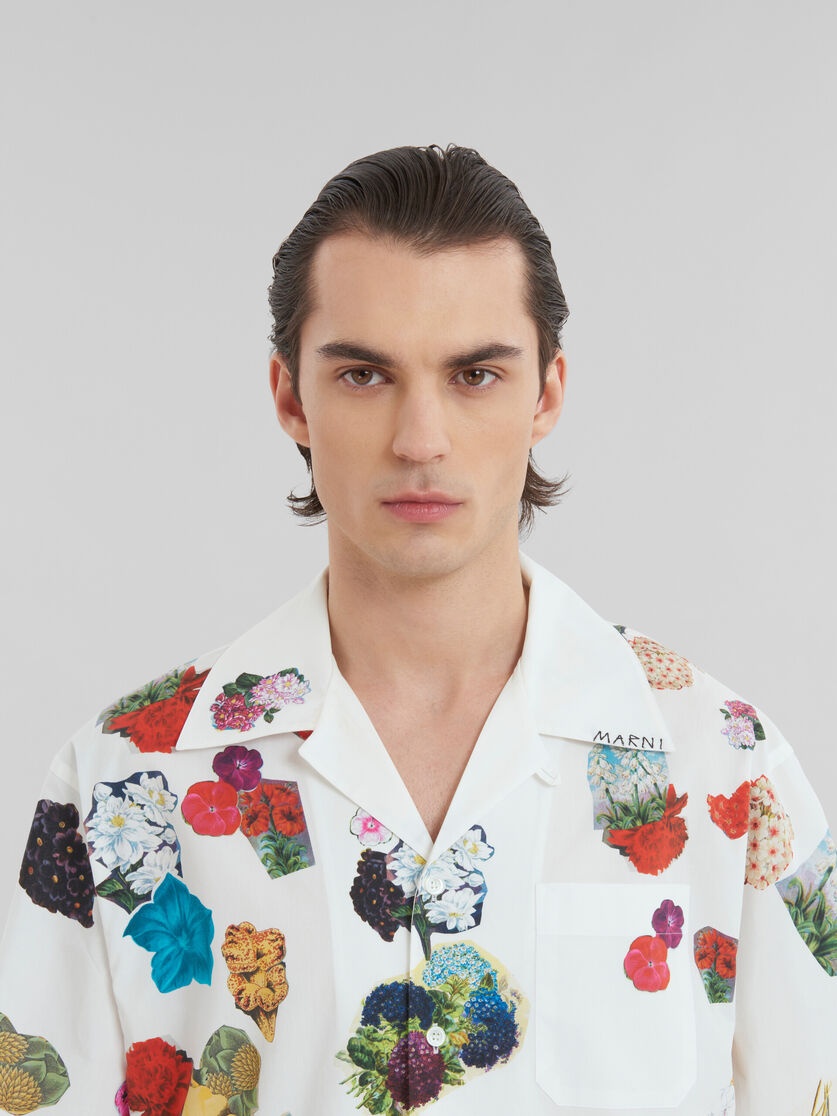 WHITE POPLIN BOWLING SHIRT WITH FLOWER PRINTS - 4