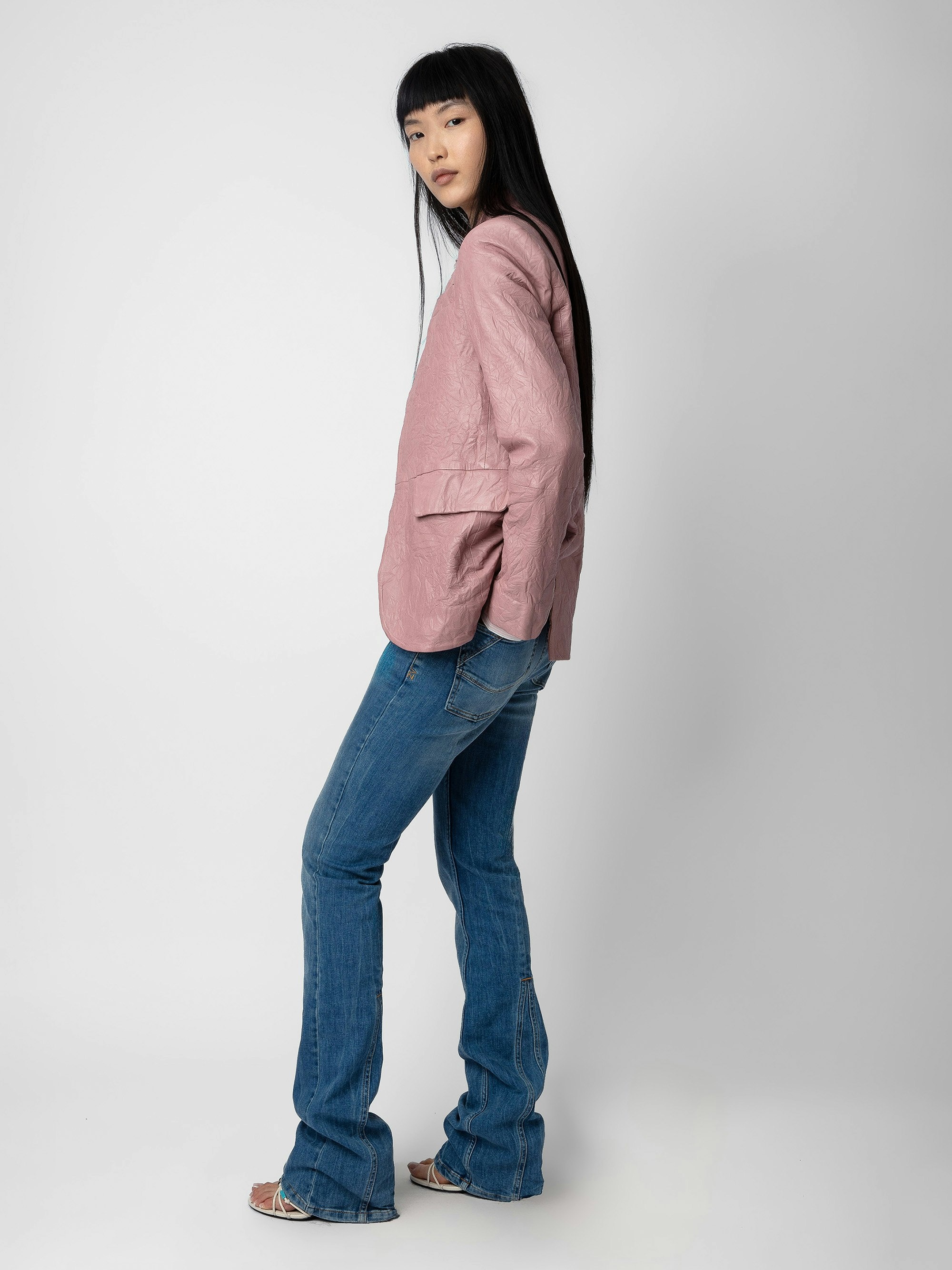 Very Crinkled Leather Blazer - 6