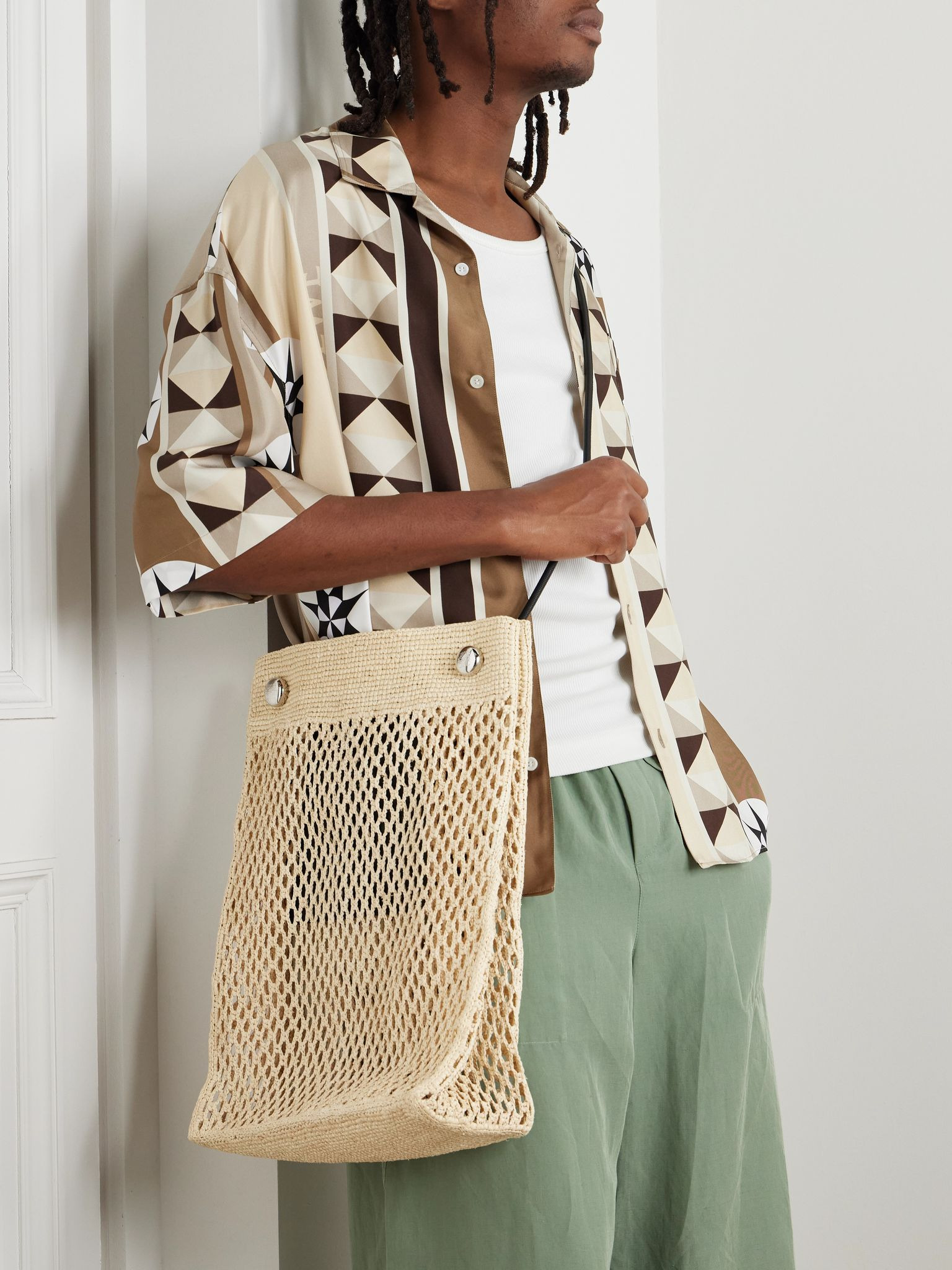 + Paula's Ibiza Leather-Trimmed Raffia Tote Bag Neutral - 6