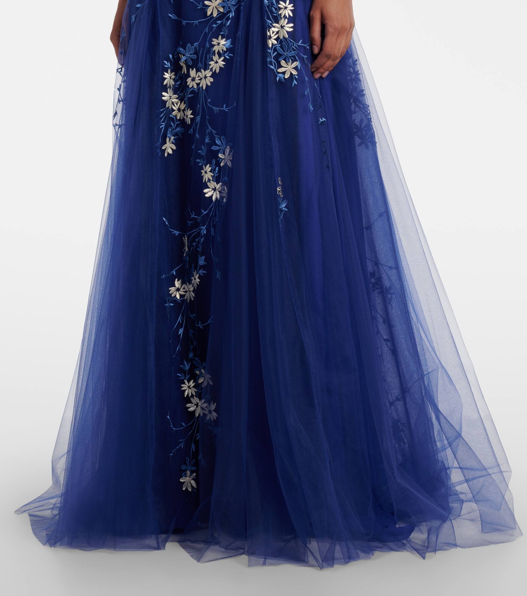 Floral-appliqué tulle gown - 5