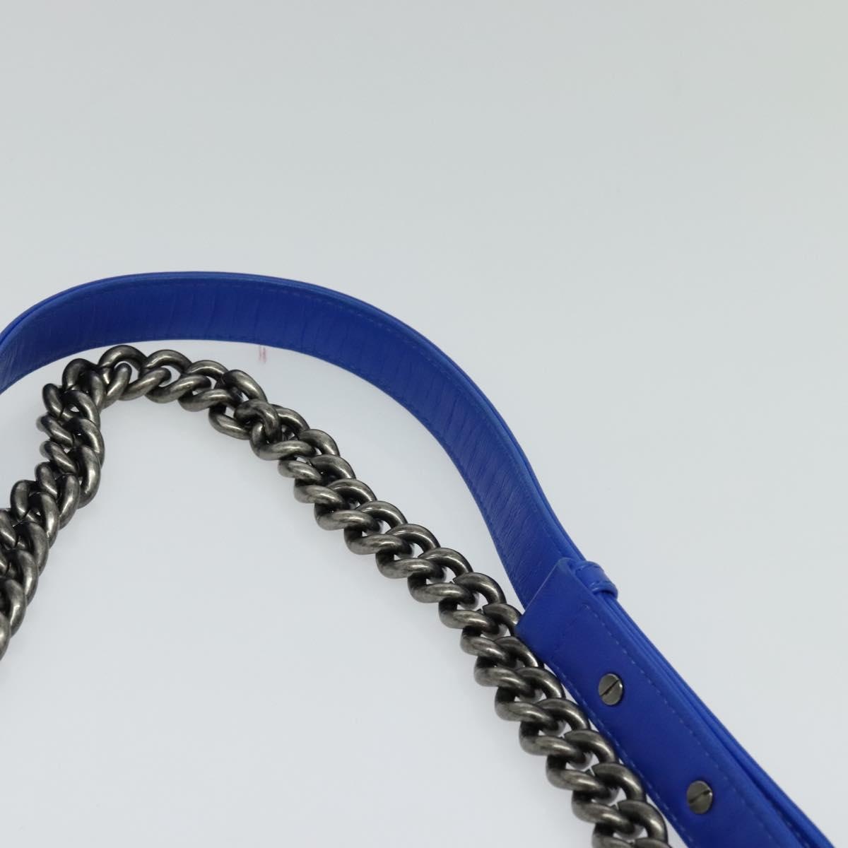 CHANEL Matelasse Chain Boy CHANEL Shoulder Bag Velor Blue CC - 14