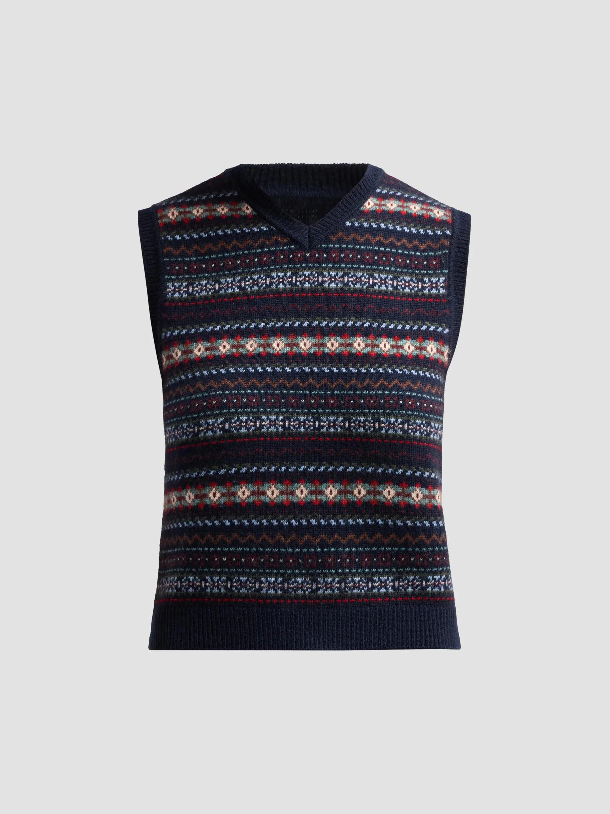 Women's Vincent Wool-Cashmere Sweater Vest - Navy Dash Wood Fair Isle - 1