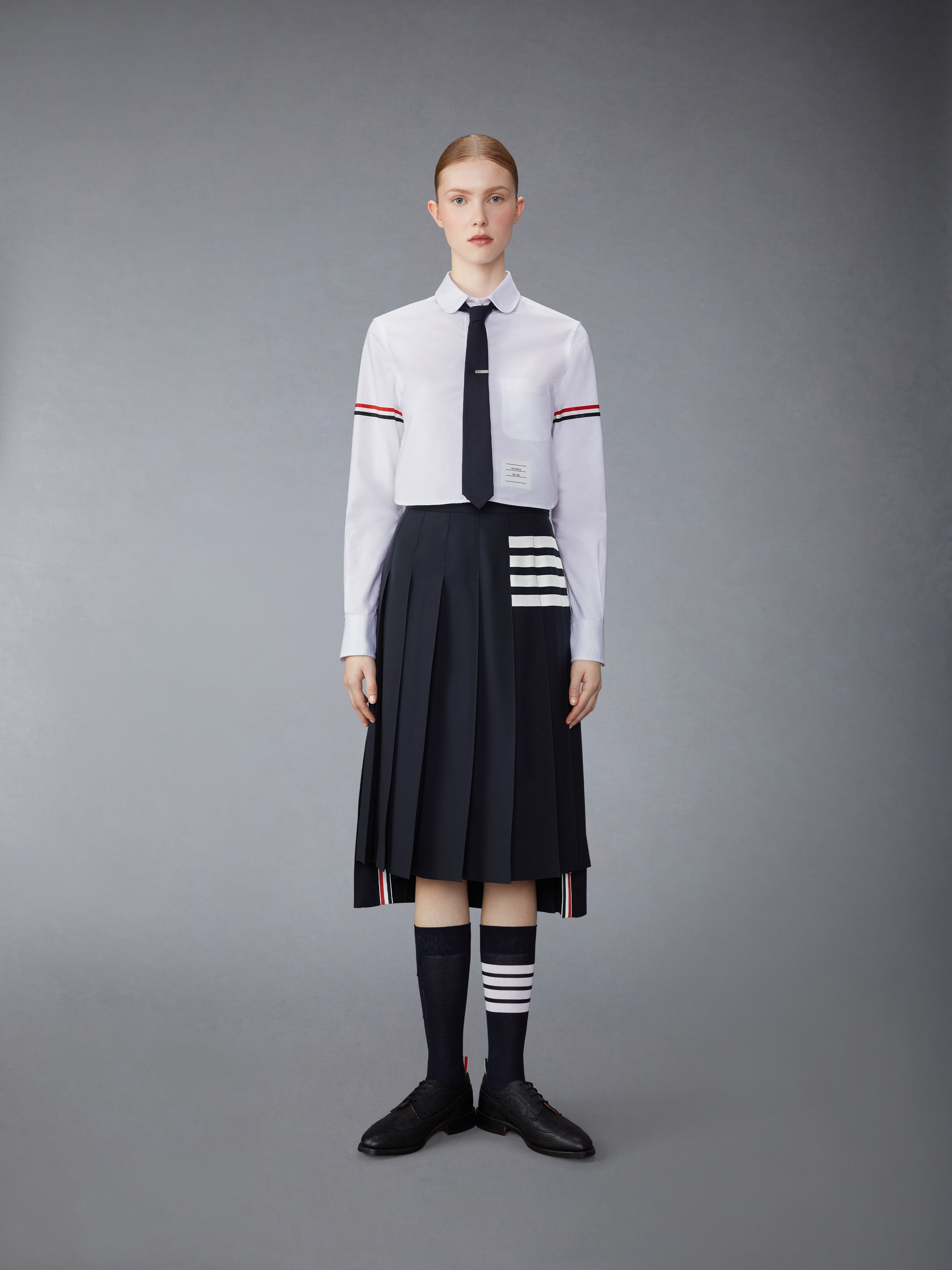 OXFORD ARMBAND CROPPED ROUND COLLAR SHIRT - 3
