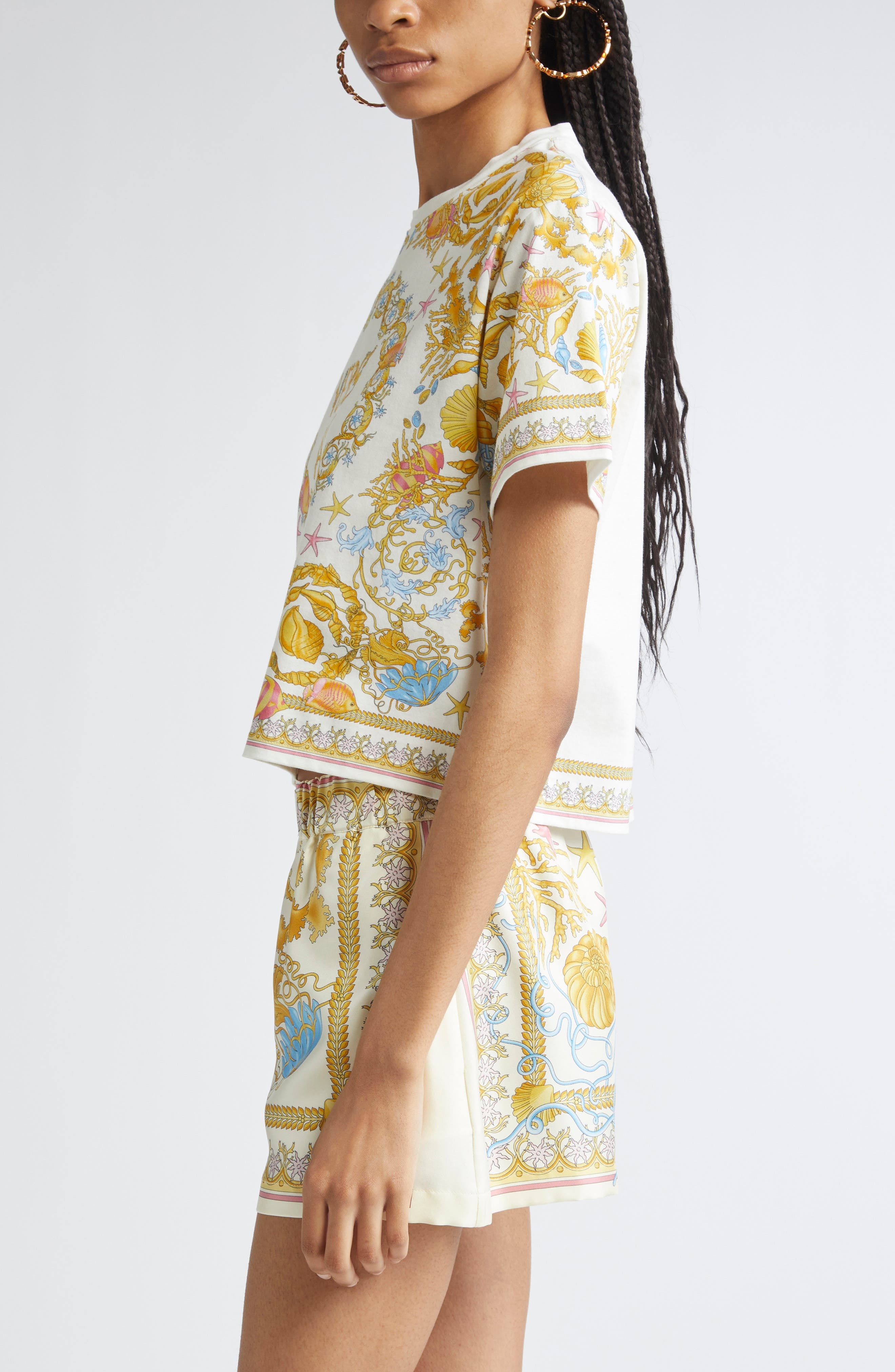 Versace Barocco Underwater Cotton T-Shirt in Eggshell Multicolor at Nordstrom - 4