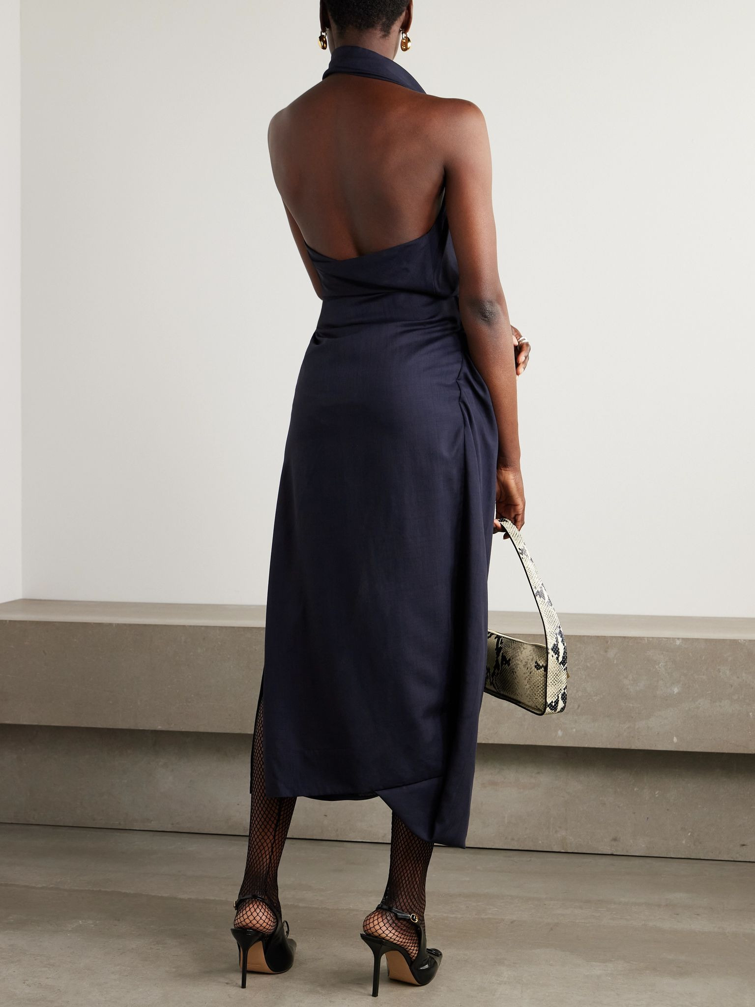 Halter Galea wool midi dress Navy - 3