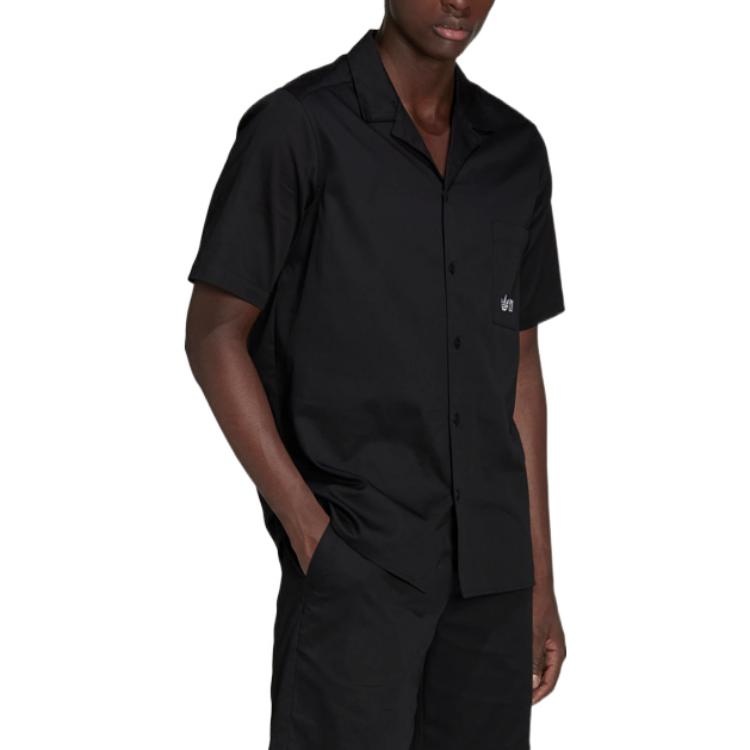 adidas originals Solid Color Logo Sports Short Sleeve Shirt Black HT1654 - 4