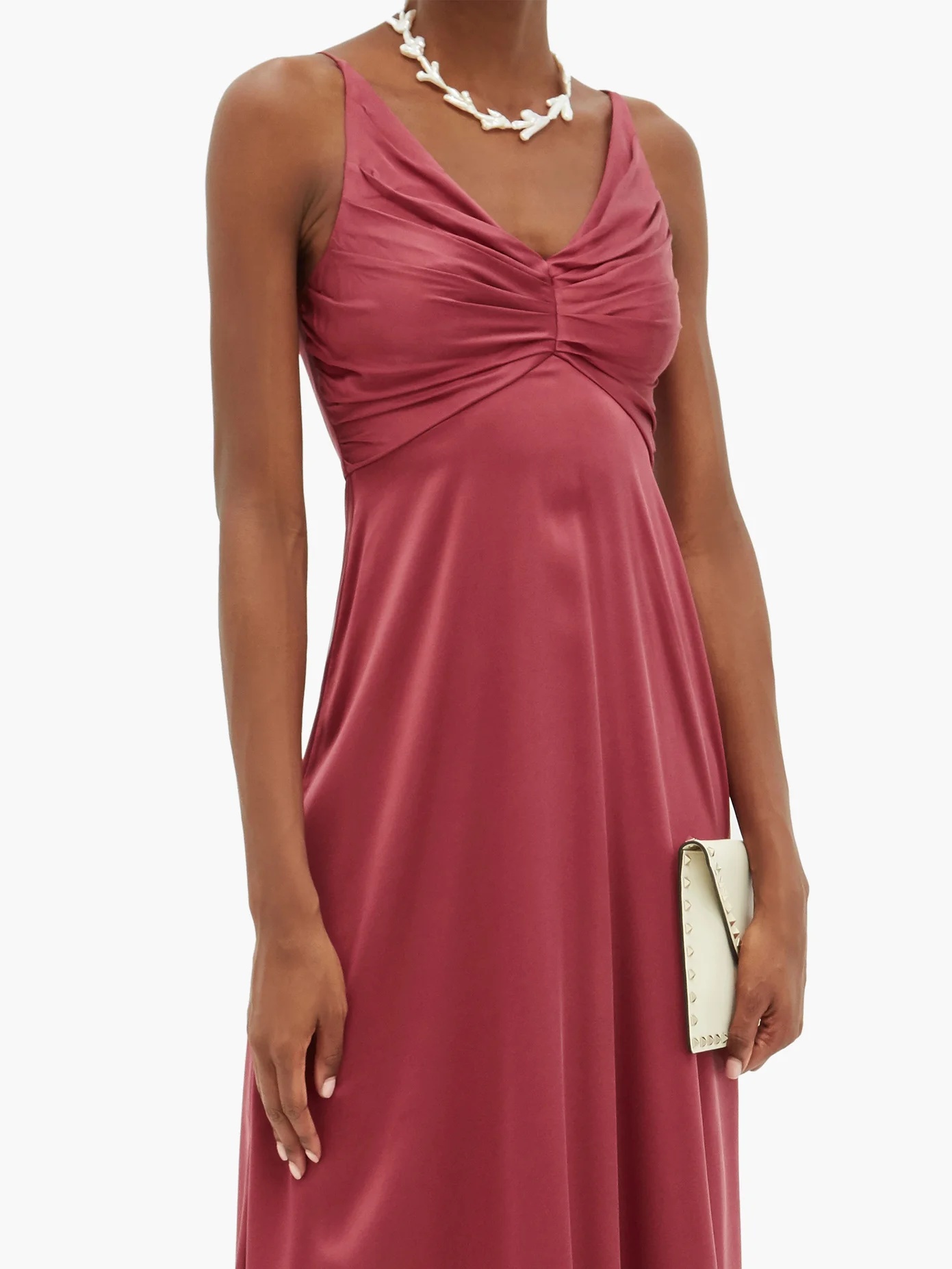 Ruched silk-blend satin midi dress - 6