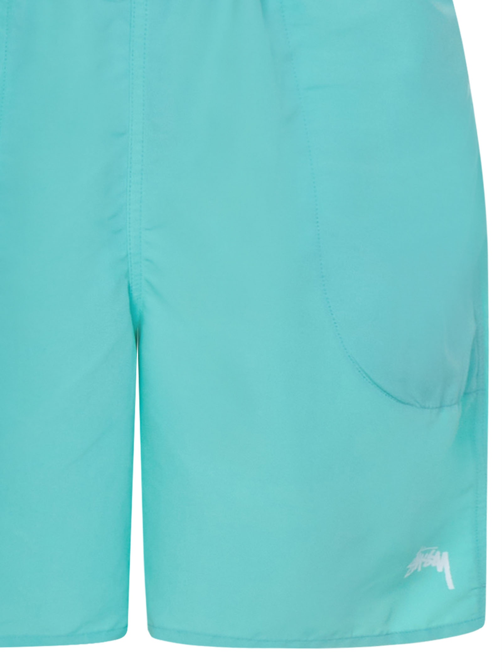 Swimsuit in aquamarine nylon with screen-printed logo on the left leg. - 3