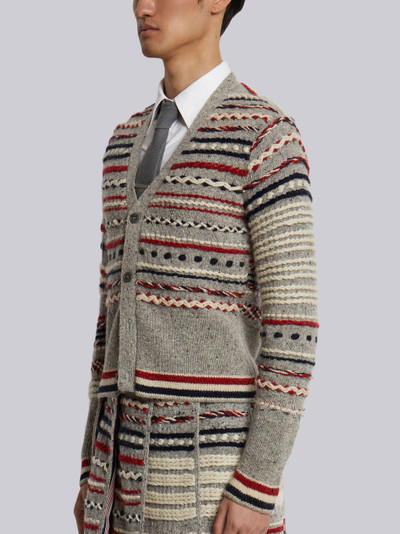 Thom Browne Light Grey Mohair Tweed Hand Embroidered Fair Isle 4-bar Cardigan outlook