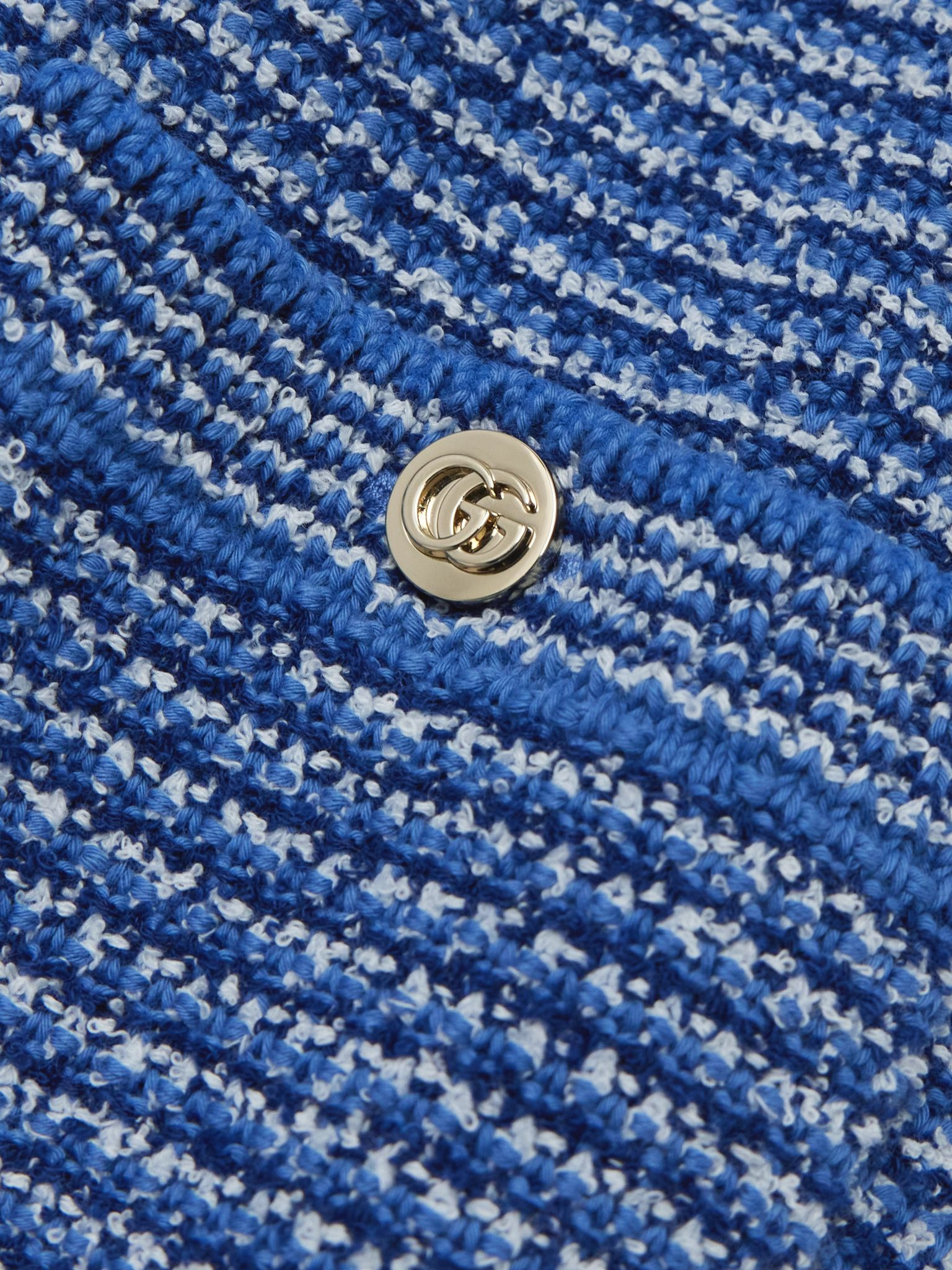 Striped cotton-blend bouclé mini dress Light denim - 5