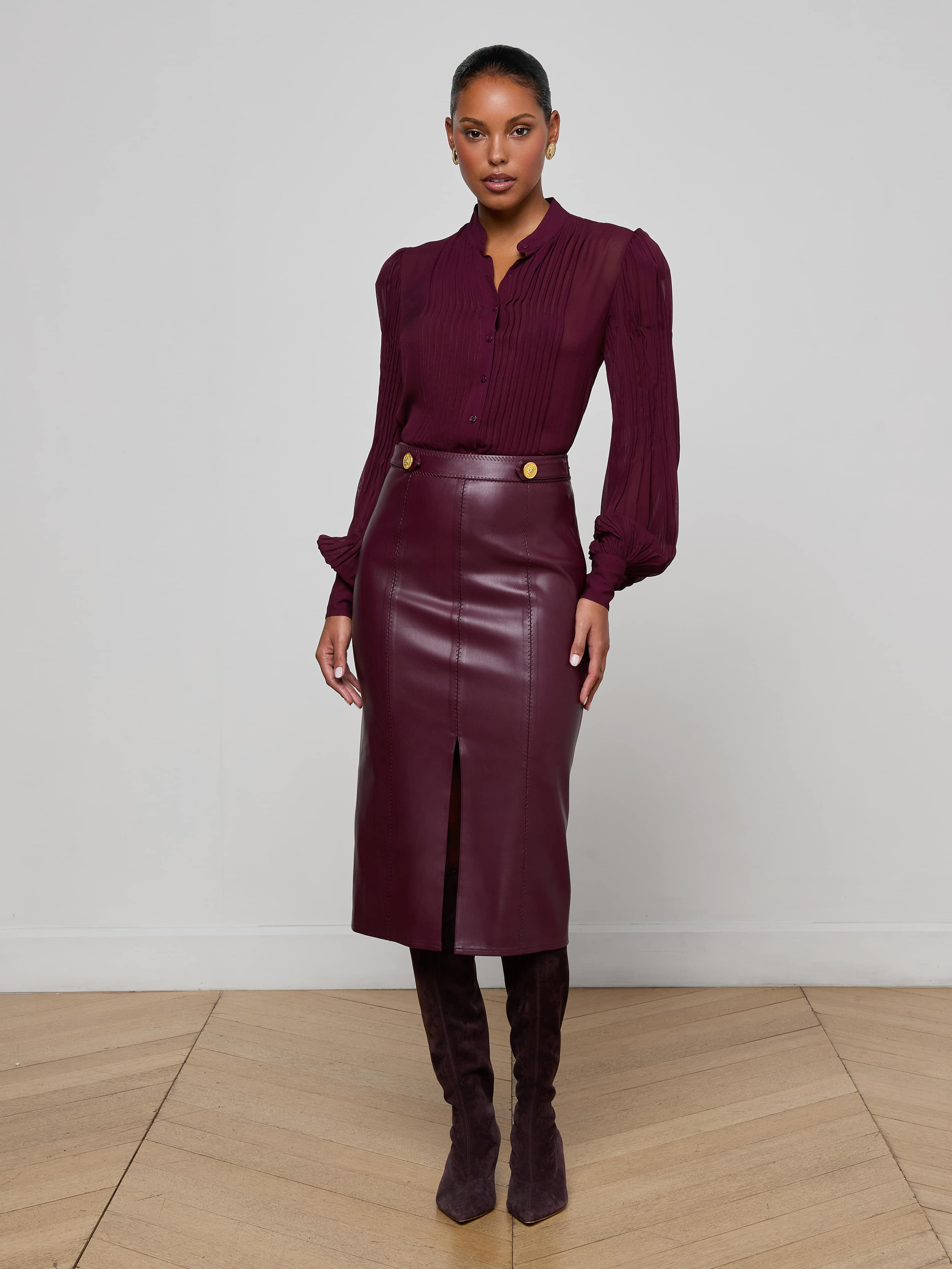 Arlette Vegan Leather Midi Skirt - 2