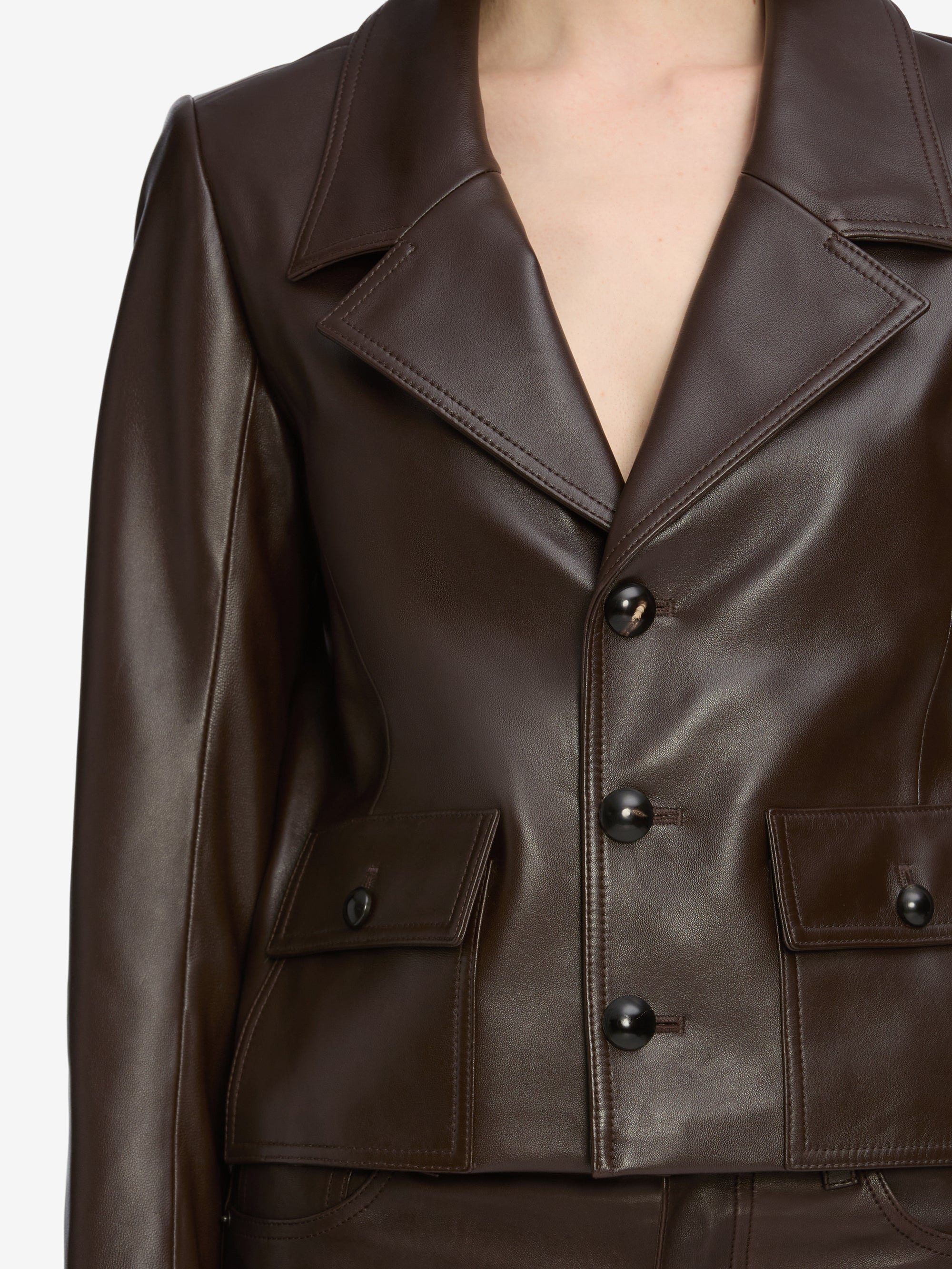The Leather Cuffed Jacket in Dark Brown - 4
