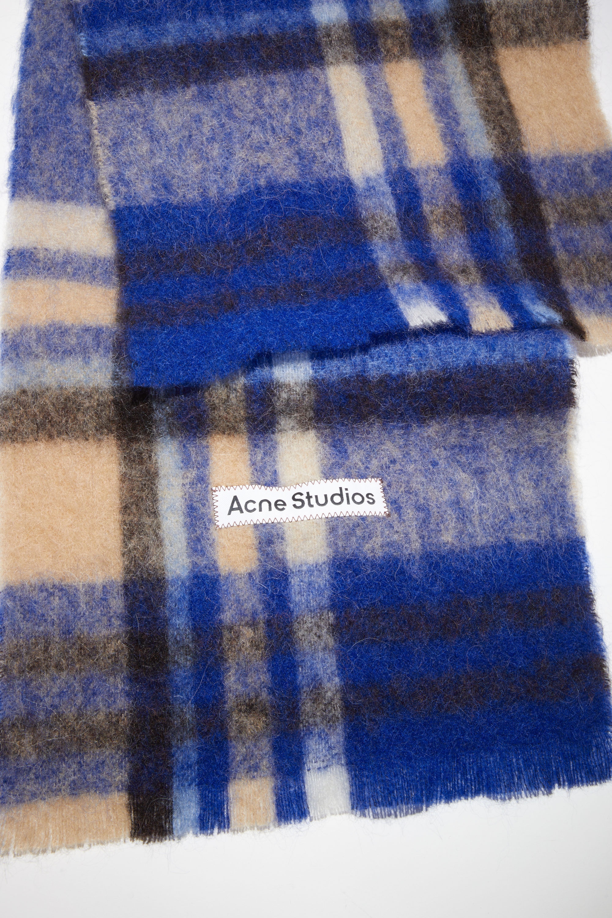 Checked logo wool scarf - Electric blue/beige - 4