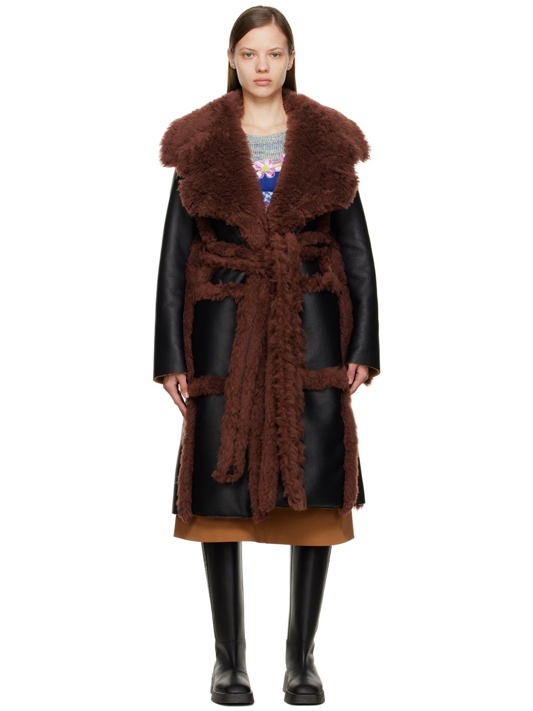 Black & Brown Alter Mat Belted Coat - 1