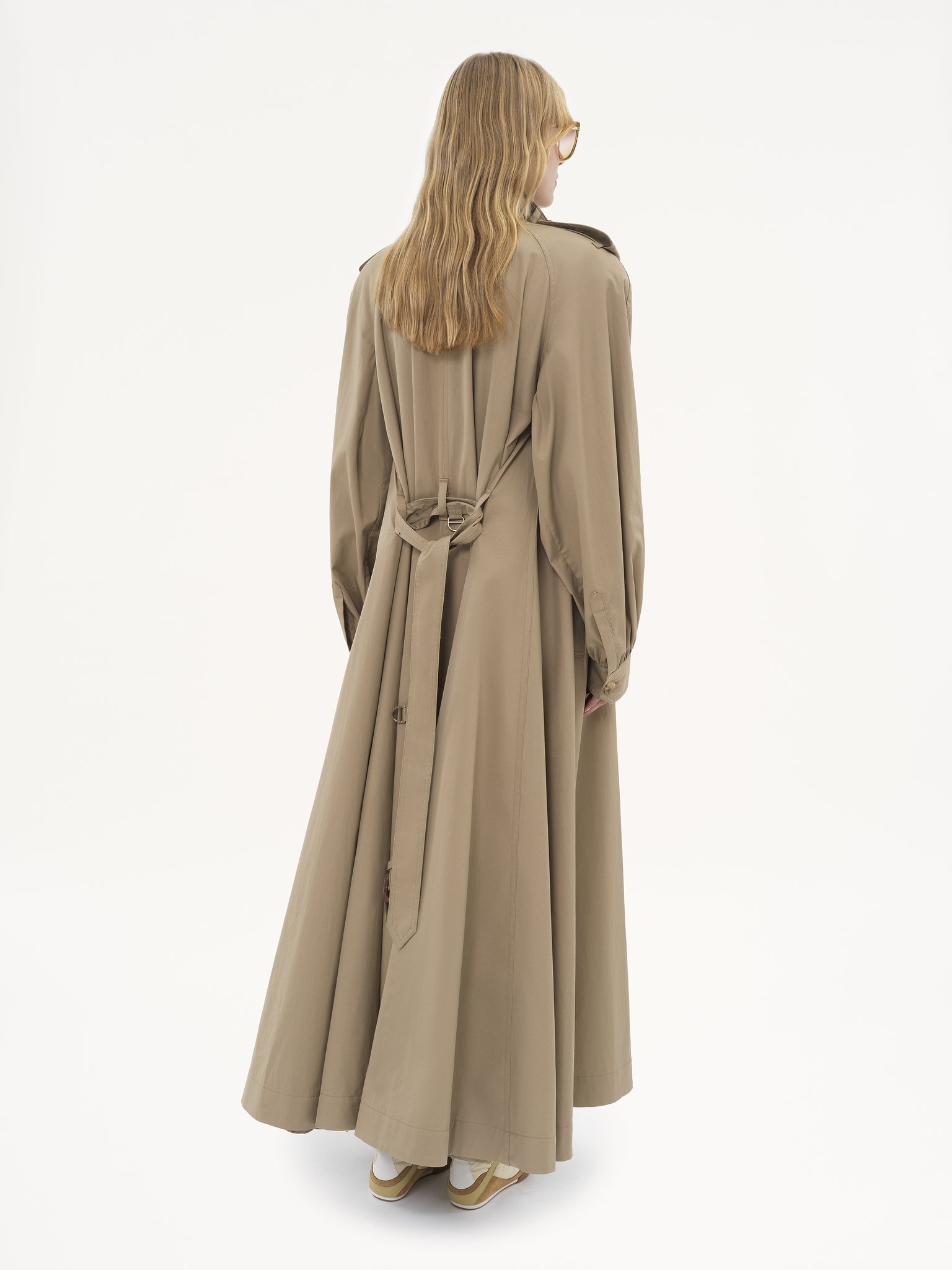 HIGH-NECK LONG TRENCH COAT IN COTTON GABARDINE - 5