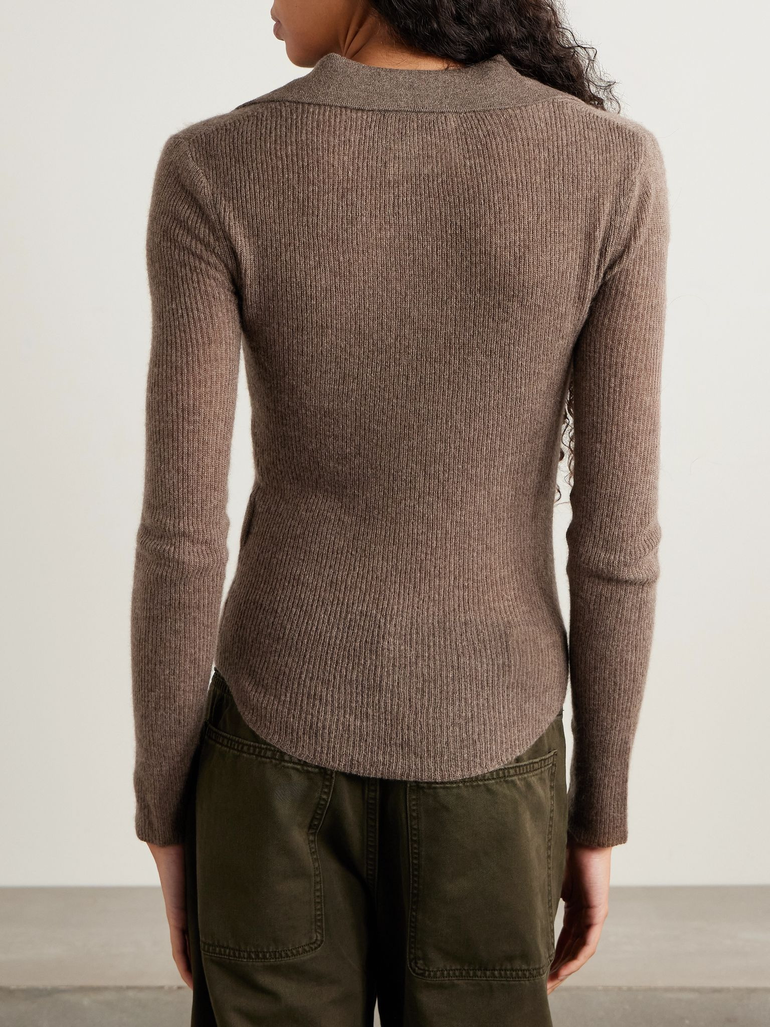 Simone ribbed wool and cashmere-blend polo sweater Brown - 4