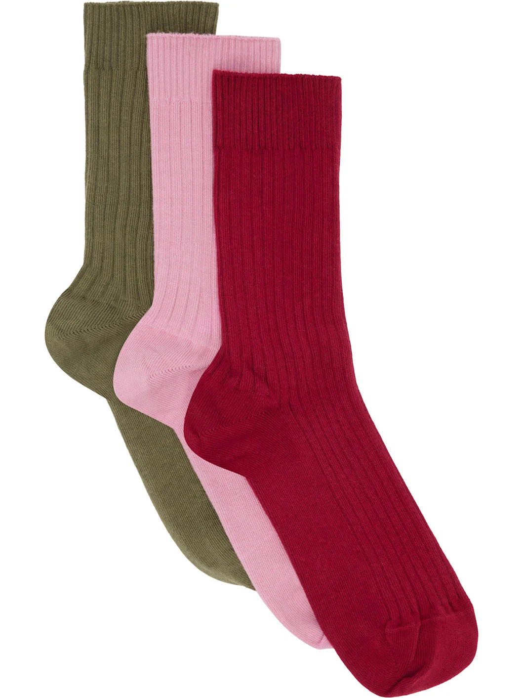 Three-Pack Multicolor Organic Cotton Rib Overankle Socks - 1