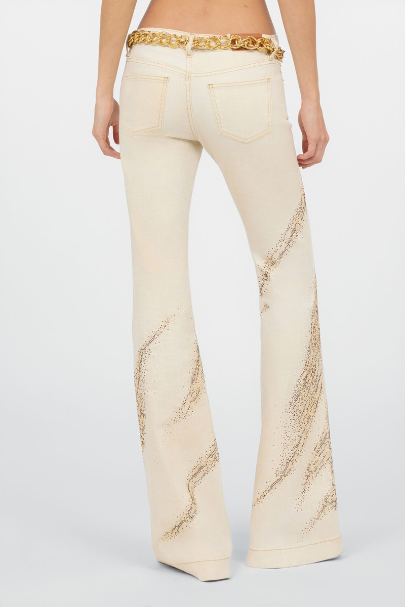 Ivory flared jeans with gold animal-print detailing 4