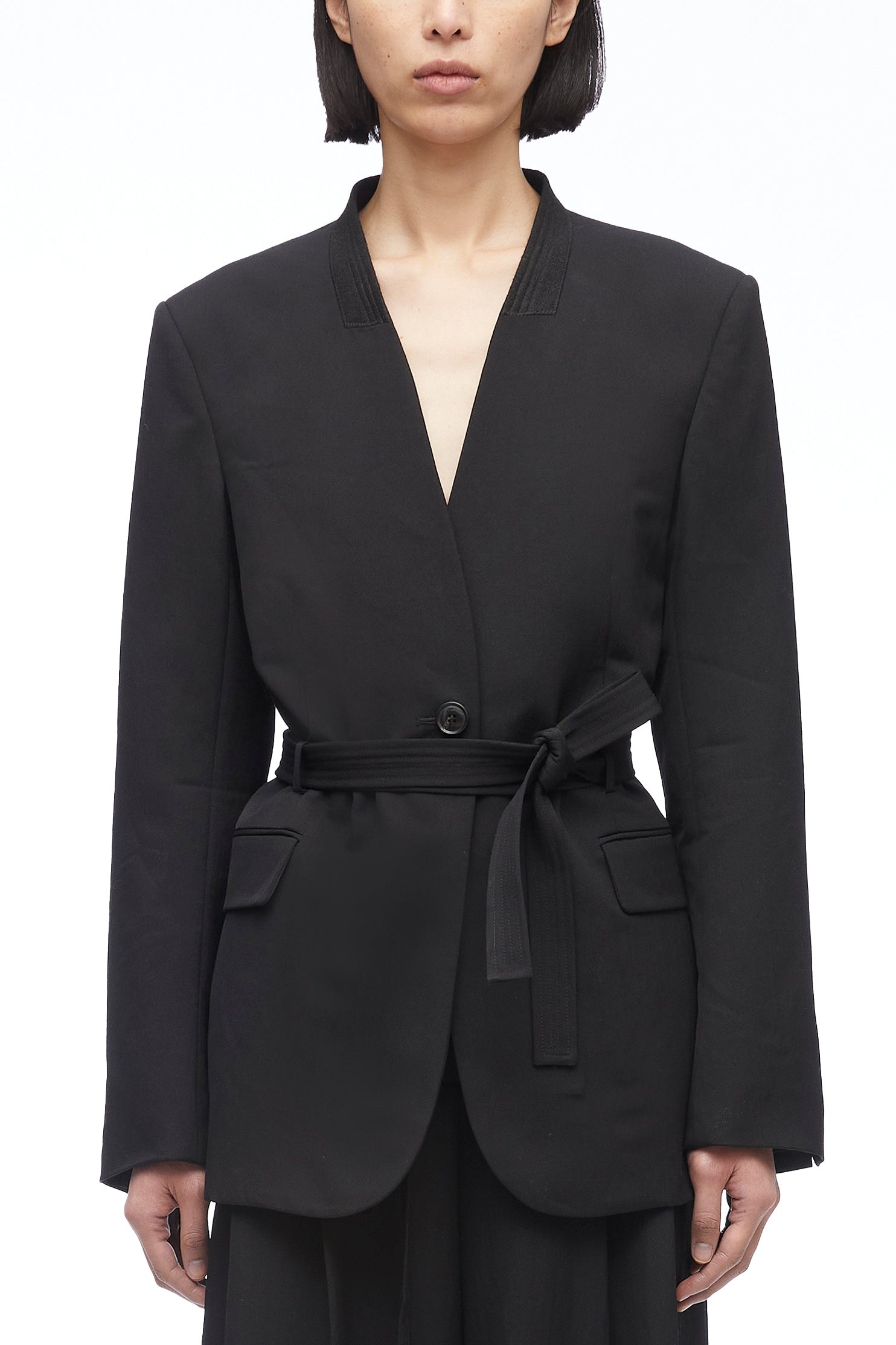 Relaxed Wool Blazer With Waist Tie - 2