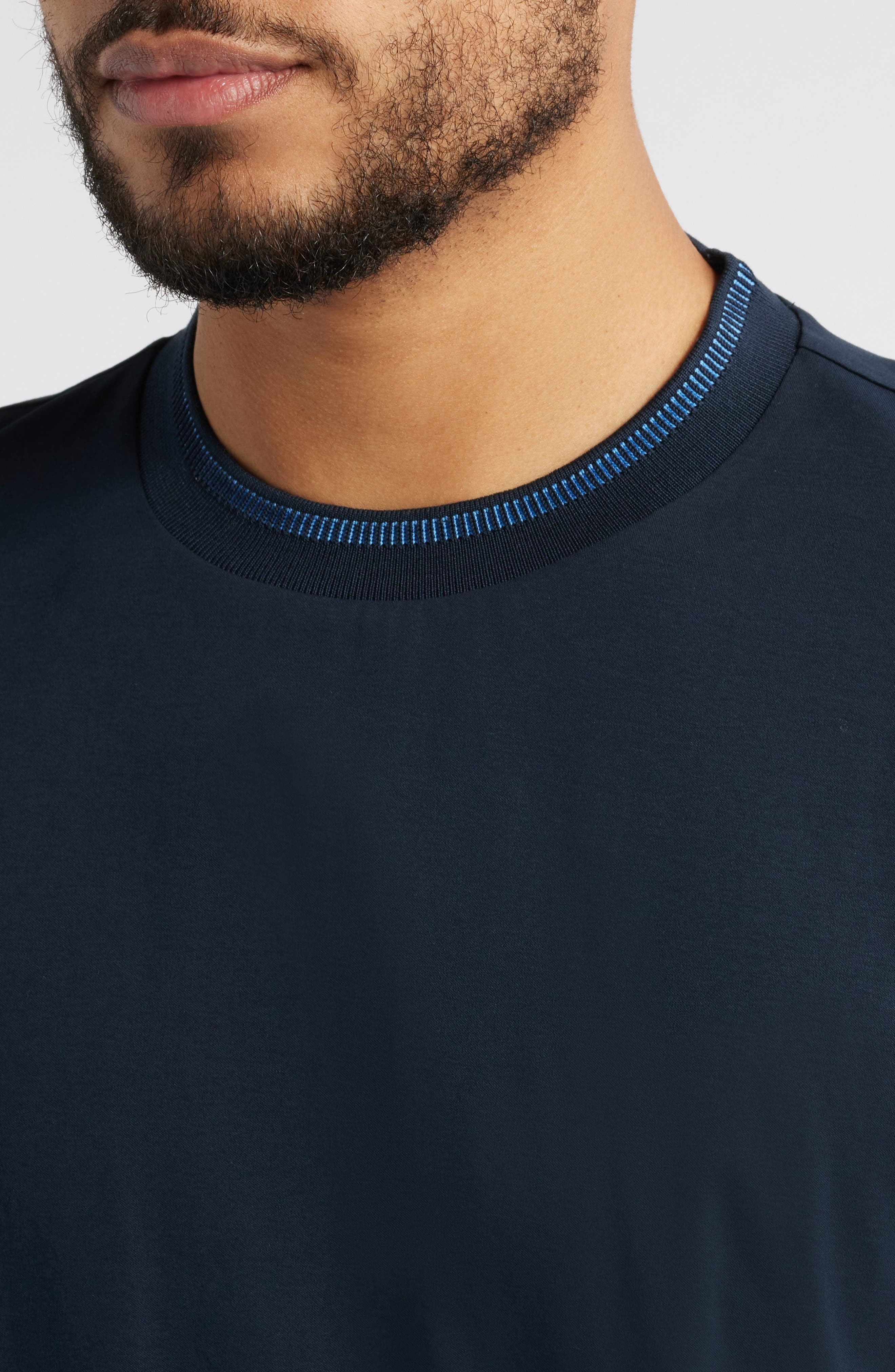 BOSS Tessler Tipped Cotton Crewneck T-Shirt in Dark Blue at Nordstrom - 4