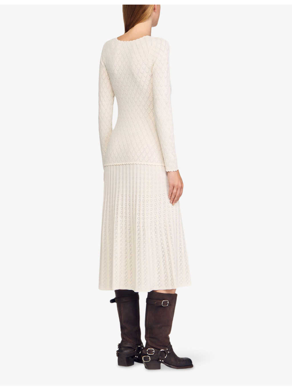 Long-Sleeve Flared Open-Knit Maxi Dress - 4